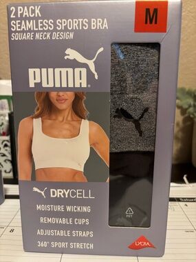 New: Puma 2-Pack Square Neck Sports Bras - White & Cream